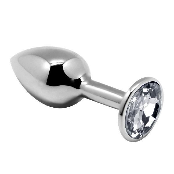 Серебристая анальная втулка с прозрачным кристаллом Mini Metal Butt Plug Size L - 9 см. от Adrien Lastic