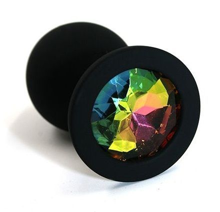 Чёрная силиконовая анальная пробка с радужным кристаллом - 7 см. от Kanikule
