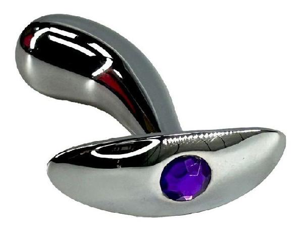 Серебристая загнутая анальная пробка для ношения c фиолетовым кристаллом - 8 см. от Kanikule