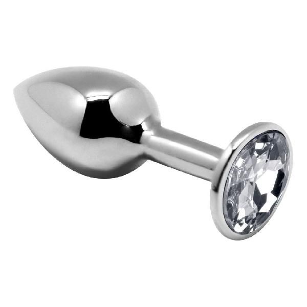 Серебристая анальная втулка с прозрачным кристаллом Mini Metal Butt Plug Size S - 7 см. от Adrien Lastic