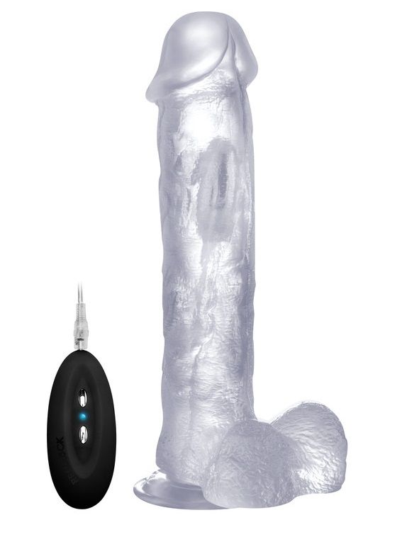 Прозрачный вибратор-реалистик Vibrating Realistic Cock 11  With Scrotum - 29,5 см. от Shots Media BV