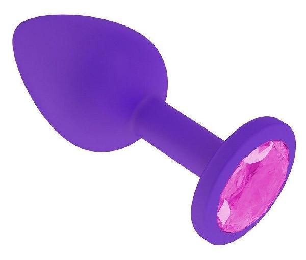 Фиолетовая силиконовая пробка с розовым кристаллом - 7 см. от Главсексмаг