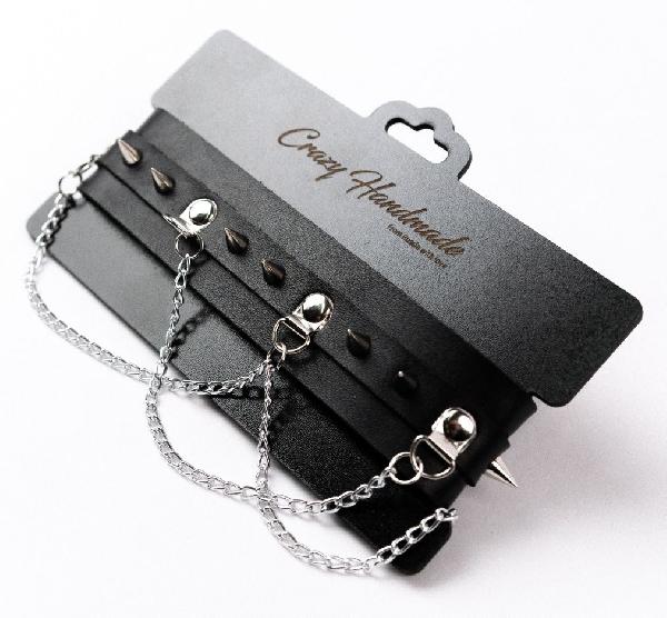 Черный чокер с шипами и металлическими цепочками от Crazy Handmade