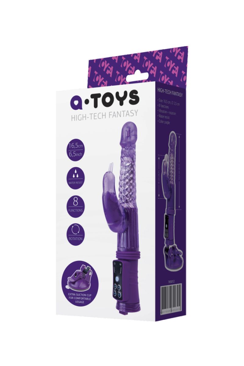 Фиолетовый вибратор с клиторальным стимулятором и крепкой присоской в основании от A-toys
