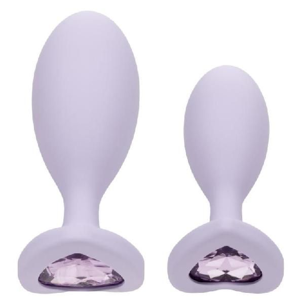 Набор из 2 сиреневых анальных пробок с кристаллом-сердцем Crystal Booty Duo от California Exotic Novelties