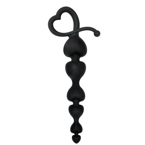 Чёрная анальная цепочка с звеньями-сердечками HEARTY ANAL WAND SILICONE - 18 см. от Toyz4lovers