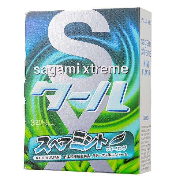 Презервативы Sagami Xtreme Mint с ароматом мяты - 3 шт. от Sagami