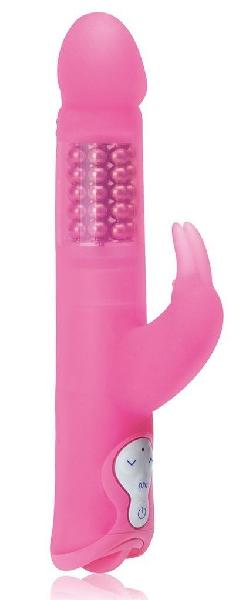 Розовый силиконовый вибратор с шариками и клиторальным отростком - 25 см. от Erotic Fantasy