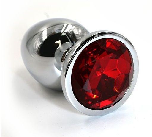 Серебристая алюминиевая анальная пробка с красным кристаллом - 6 см. от Kanikule