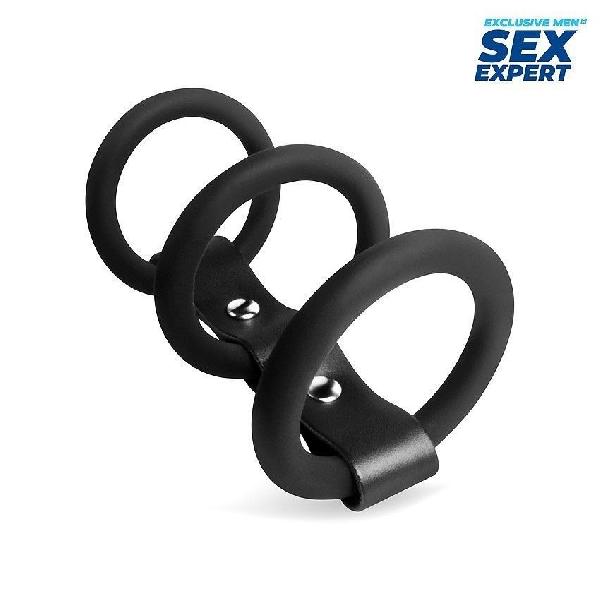 Черное тройное эрекционное кольцо с ремешком от Bior toys