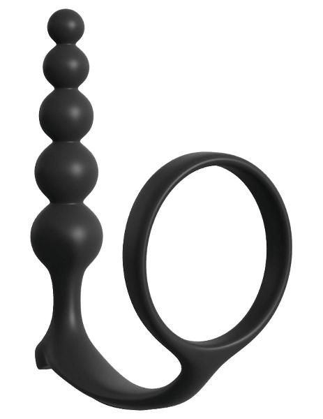 Черная анальная цепочка с эрекционным кольцом Ass-gasm Cockring Anal Beads от Pipedream