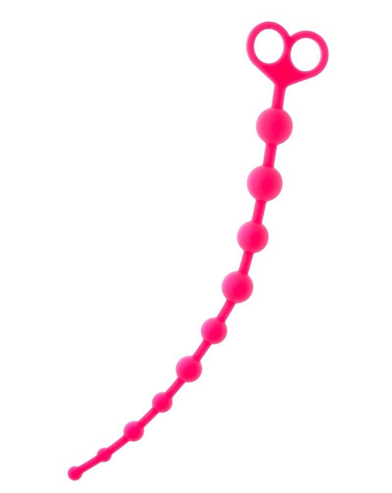 Розовые анальные бусы из силикона с широкой ручкой от ToyFa