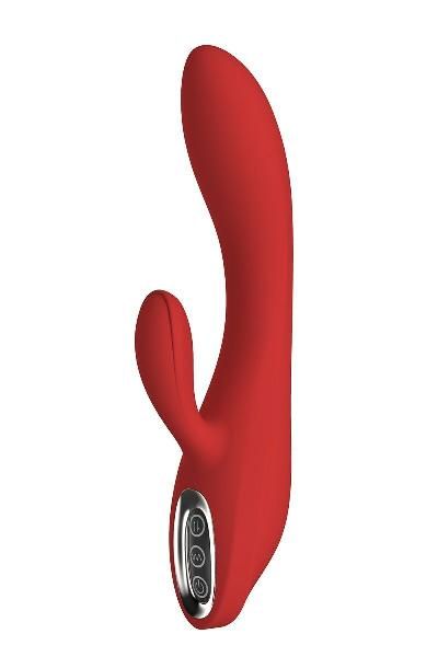 Красный вибратор с клиторальным отростком Sofia - 21 см. от Dream Toys