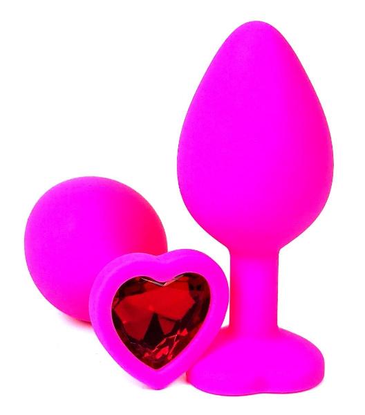 Розовая силиконовая пробка с красным кристаллом-сердцем - 8 см. от Vandersex