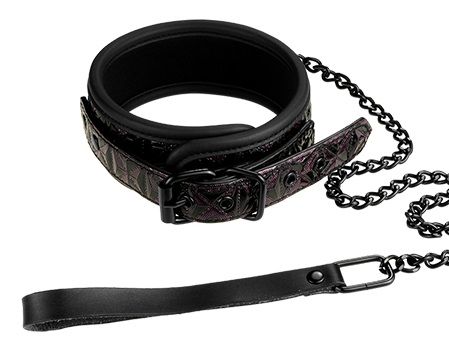 Фиолетово-чёрный ошейник с поводком BLAZE COLLAR AND LEASH PURPLE от Dream Toys