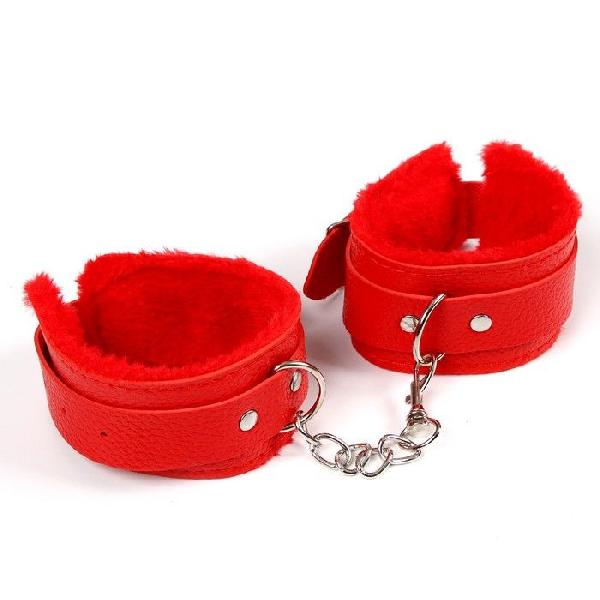 Красные наручники с меховой подкладкой и ремешками от Сима-Ленд