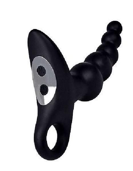 Черный силиконовый анальный вибромассажер-ёлочка с колечком-ограничителем от Erokay