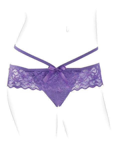 Фиолетовые трусики с вибропулей и пультом Crotchless Panty Thrill-Her от Pipedream