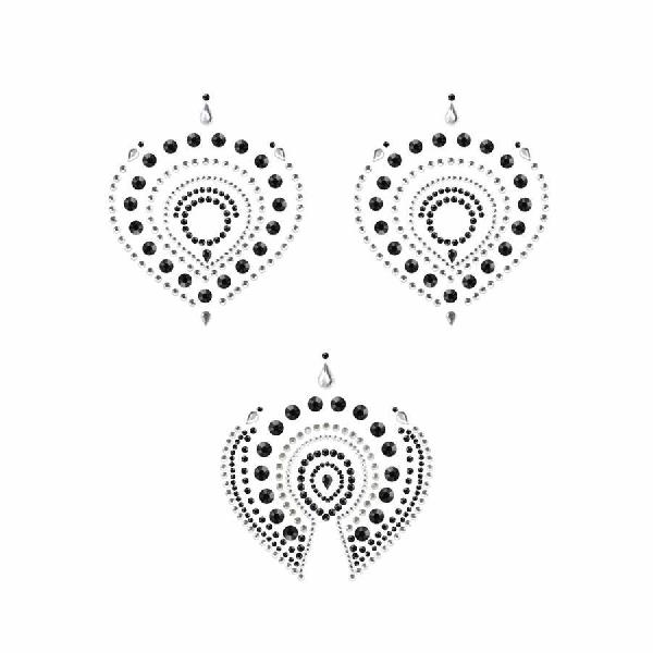 Черно-серые наклейки на грудь и зону бикини FLAMBOYANT от Bijoux Indiscrets