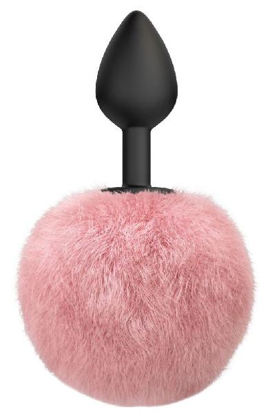 Черная анальная пробка с розовым пушистым хвостиком Fluffy от Lola toys