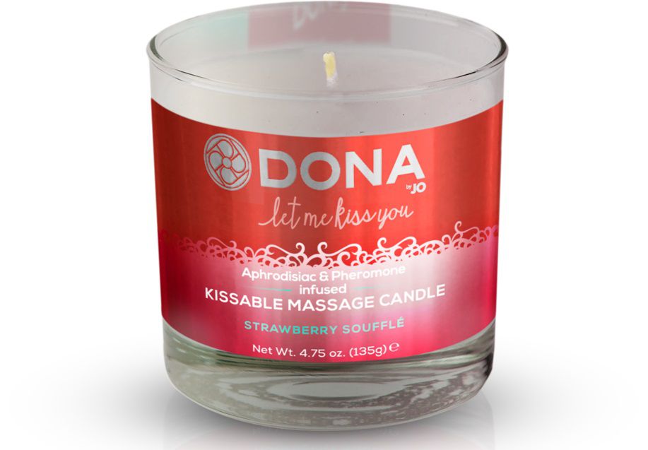 Массажная свеча DONA Strawberry Souffle с ароматом клубничного суфле - 135 гр. от System JO
