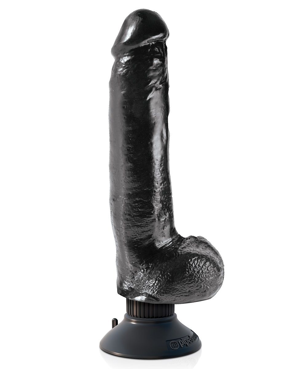 Чёрный виброфаллос со съемной присоской 9  Vibrating Cock with Balls - 22,9 см. от Pipedream