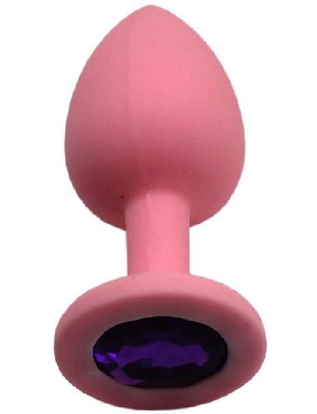 Розовая анальная пробка с фиолетовым кристаллом - 7,4 см. от Eroticon