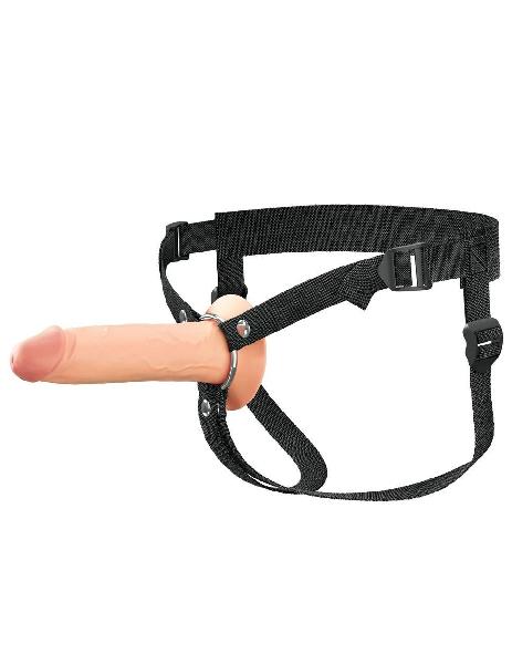 Телесный полый страпон на черных ремнях Hollow Silicone Strap-on - 17,8 см. от Pipedream