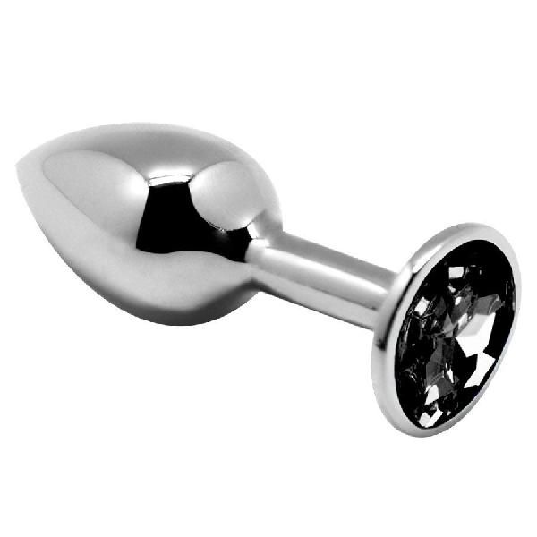 Серебристая анальная втулка с черным кристаллом Mini Metal Butt Plug Size M - 8 см. от Adrien Lastic