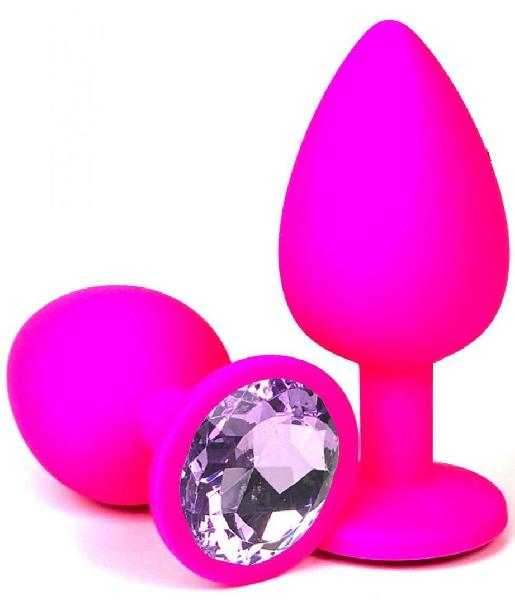 Розовая силиконовая втулка с сиреневым кристаллом - 7 см. от Vandersex