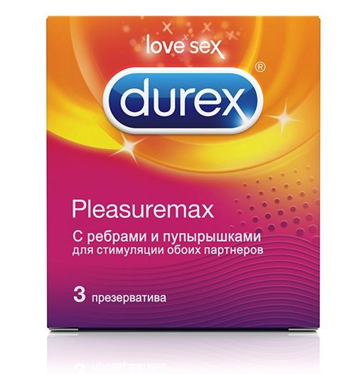 Рельефные презервативы с точками и рёбрами Durex Pleasuremax - 3 шт. от Durex