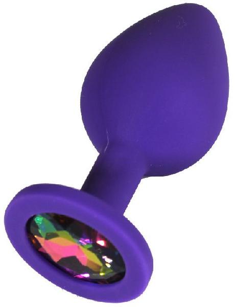Фиолетовая анальная пробка с радужным кристаллом - 8 см. от Eroticon