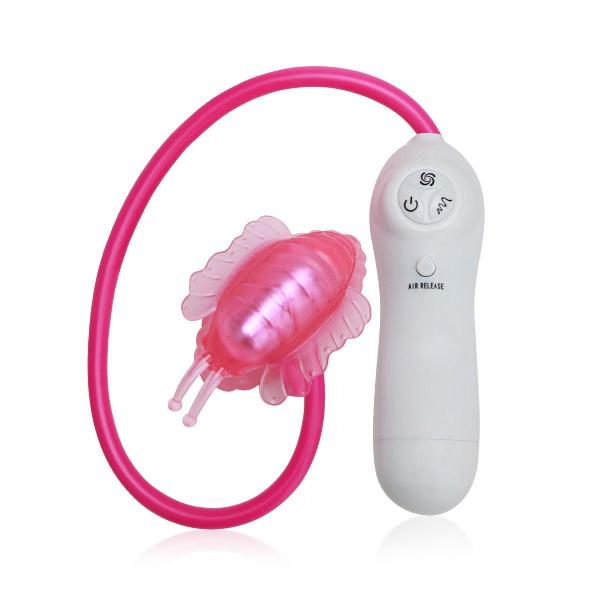 Розовая клиторальная помпа-бабочка с 7 функциями вибрации от Erotic Fantasy