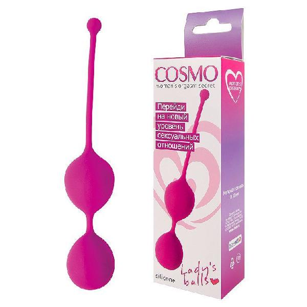 Ярко-розовые двойные вагинальные шарики Cosmo с хвостиком для извлечения от Bior toys