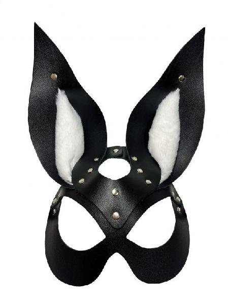Черная маска зайки с белым мехом на ушках Miss Bunny от БДСМ Арсенал
