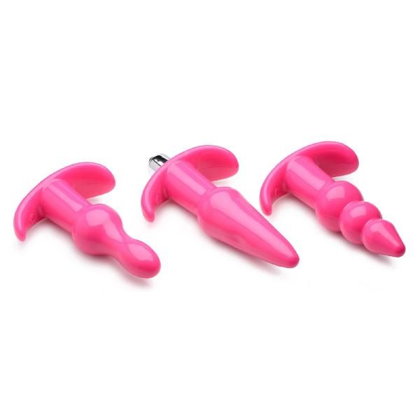 Набор из 3 розовых анальных пробок с вибропулей Thrill Trio Anal Plug Set от XR Brands