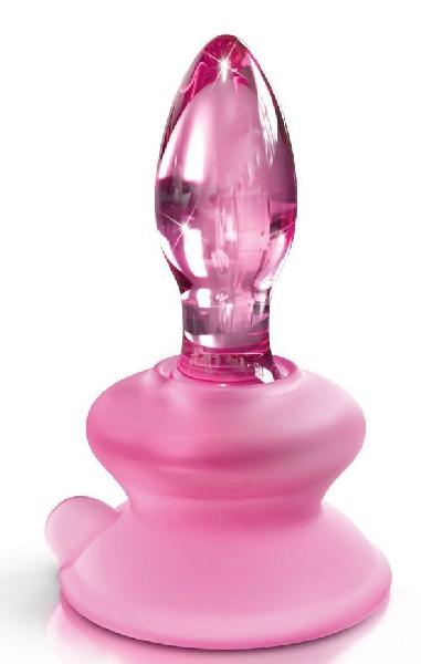 Розовая стеклянная пробка Icicles №90 с силиконовой присоской - 8 см. от Pipedream
