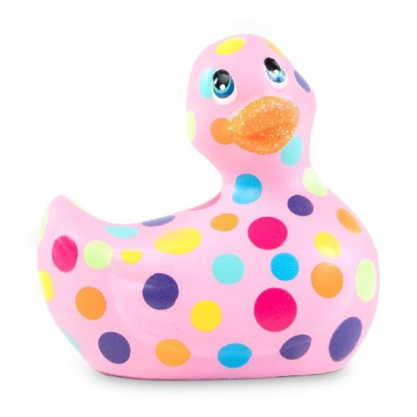 Розовый вибратор-уточка I Rub My Duckie 2.0 Happiness в разноцветный горох от Big Teaze Toys
