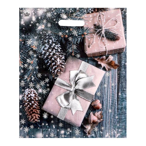 Новогодний пакет с принтом в виде подарков и вырубной ручкой (45х38 см) от Сима-Ленд
