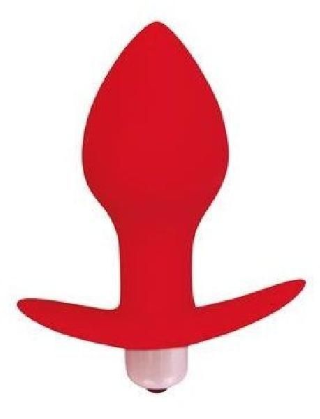 Красная коническая анальная вибровтулка с ограничителем - 8 см. от Bior toys