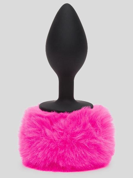 Черная анальная пробка с розовым хвостом Medium Bunny Tail Butt Plug от Happy Rabbit