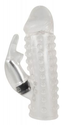 Насадка на пенис с клиторальным вибростимулятором Vibrating XTension with Clit-Rabbit - 17 см. от Orion