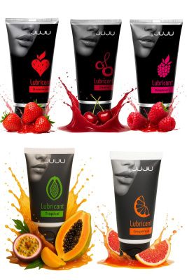 Набор из 5 съедобных лубрикантов JUJU (клубника, малина, тропические фрукты, вишня, грейпфрут) от JuJu