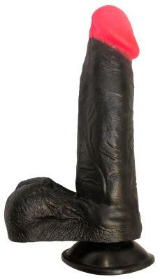 Чёрный фаллоимитатор с красной головкой - 18,5 см. от LOVETOY (А-Полимер)