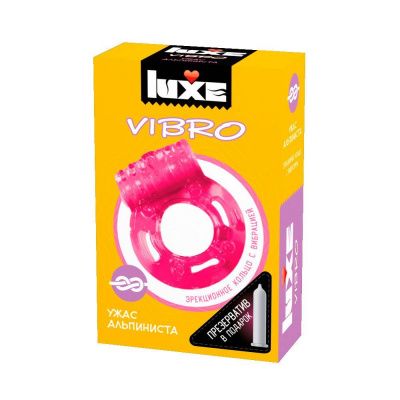 Розовое эрекционное виброкольцо Luxe VIBRO  Ужас Альпиниста  + презерватив от Luxe
