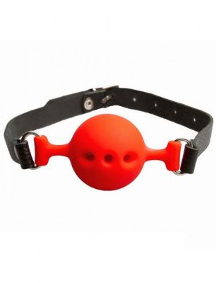 Красный силиконовый кляп-шарик с перфорацией от Подиум
