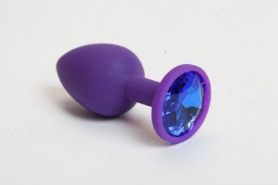 Фиолетовая анальная пробка с синим кристаллом - 8 см. от Главсексмаг