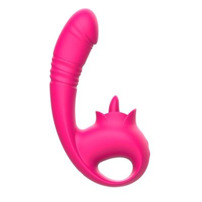 Розовый изогнутый вибратор с фрикциями - 19,7 см. от I-MOON