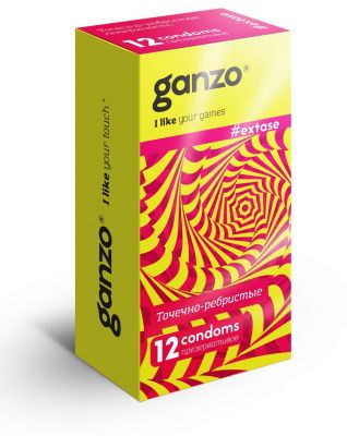 Презервативы анатомической формы с точечной и ребристой структурой Ganzo Extase - 12 шт. от Ganzo