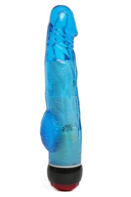 Голубой вибратор-реалистик с мошонкой и подсветкой - 21,5 см. от 4sexdreaM